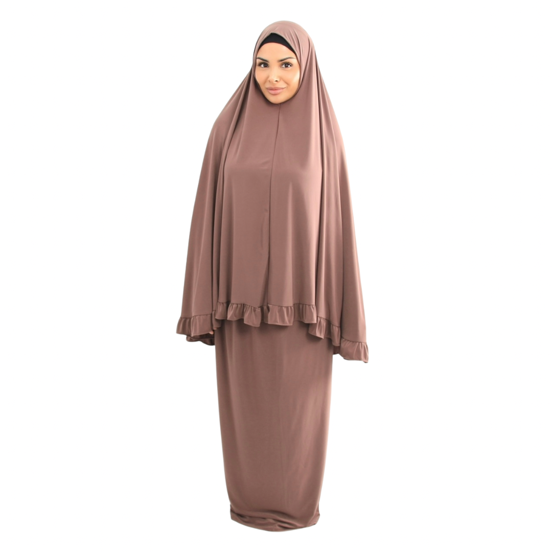 Zweiteiliges Gebetskleid - Khimar + Rock - Mocca