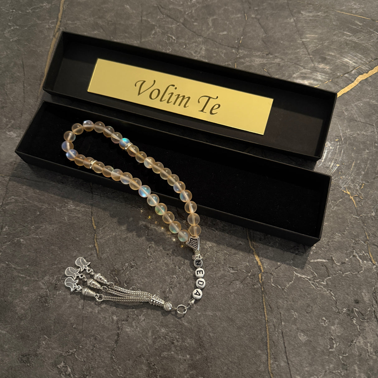 Tesbih mit Name + BOX mit Wunschtext - Orange