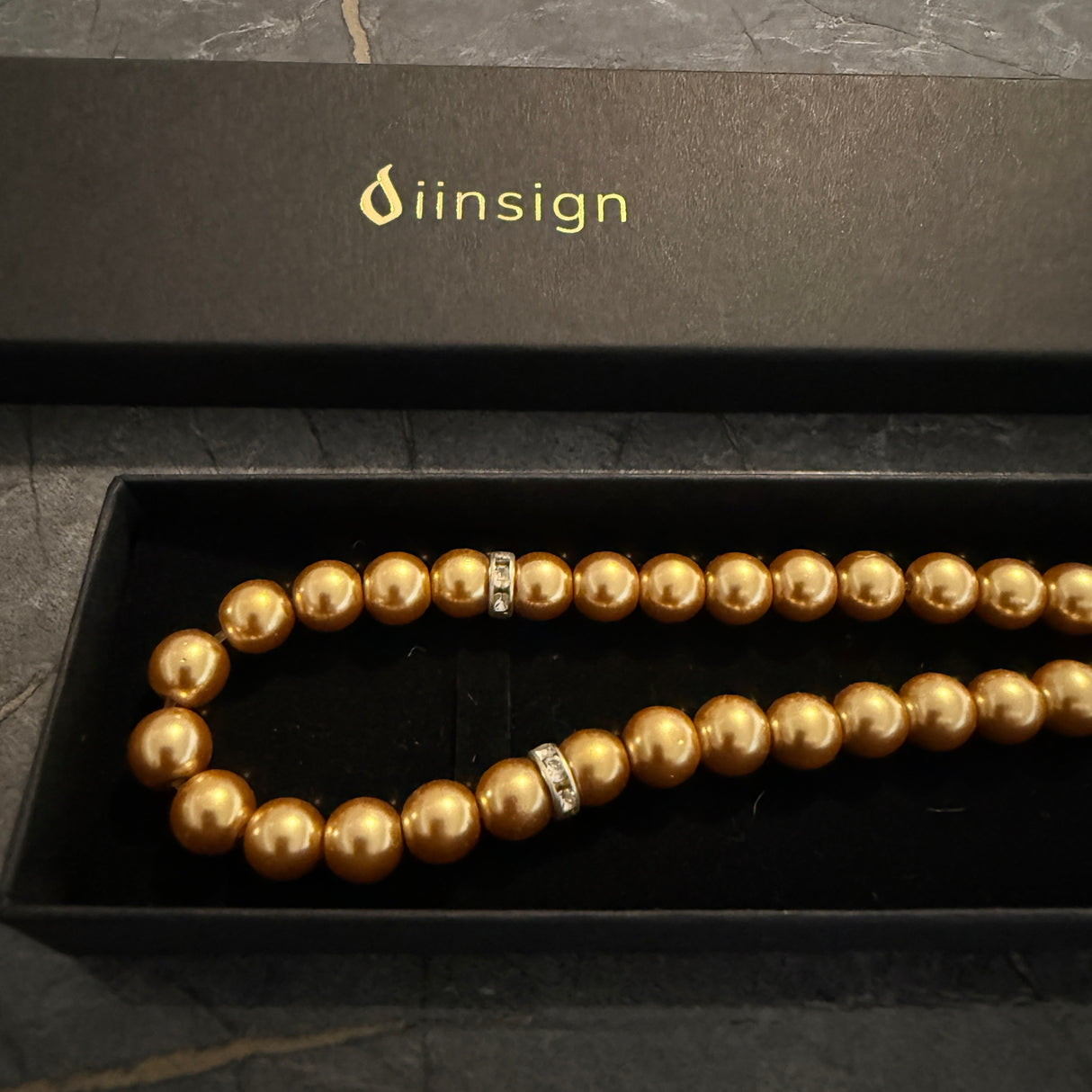 Tesbih mit Name + BOX mit Wunschtext - Gold