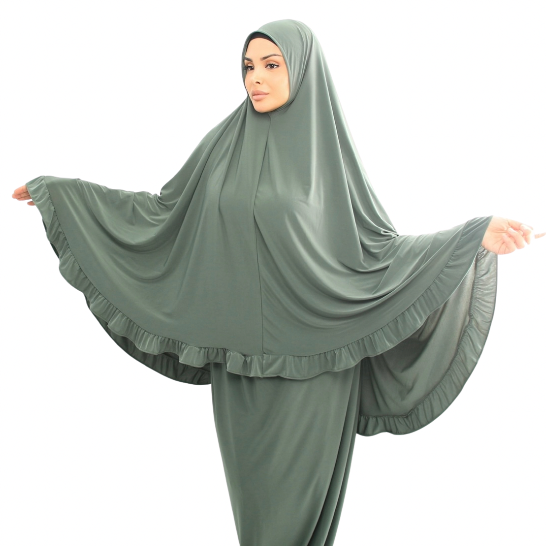 Zweiteiliges Gebetskleid - Khimar + Rock - Pistachio