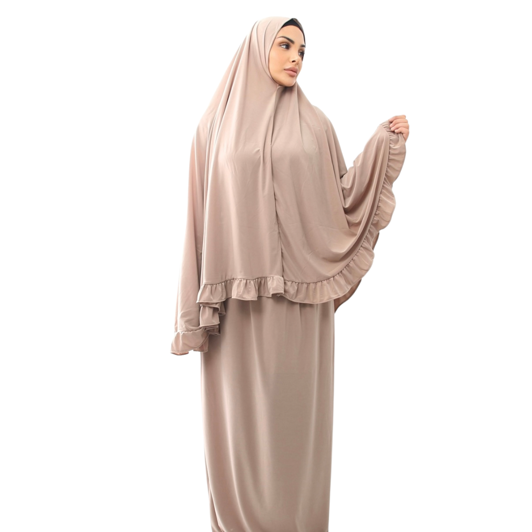 Zweiteiliges Gebetskleid - Khimar + Rock - Beige