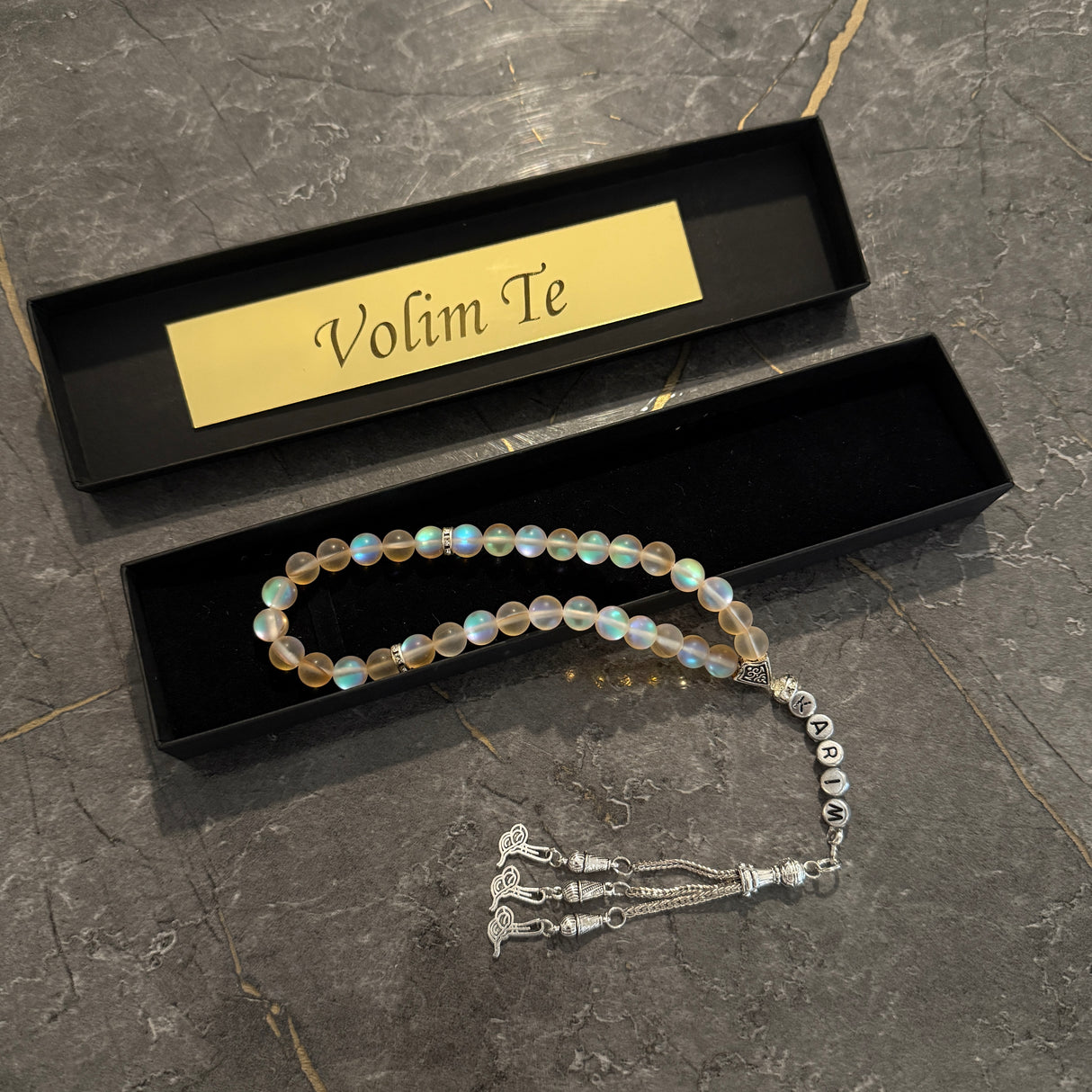 Tesbih mit Name + BOX mit Wunschtext - Orange