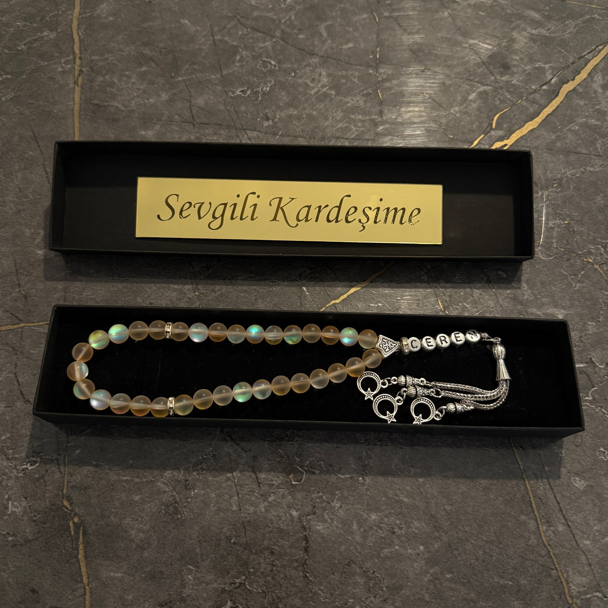 Tesbih mit Name + BOX mit Wunschtext - Orange