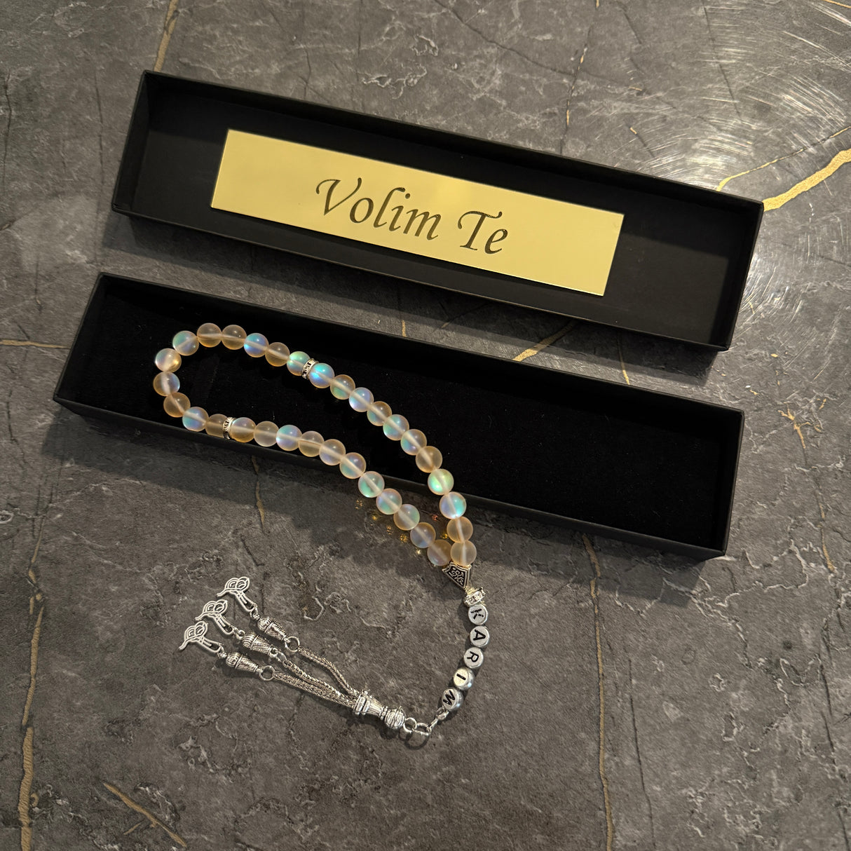 Tesbih mit Name + BOX mit Wunschtext - Orange