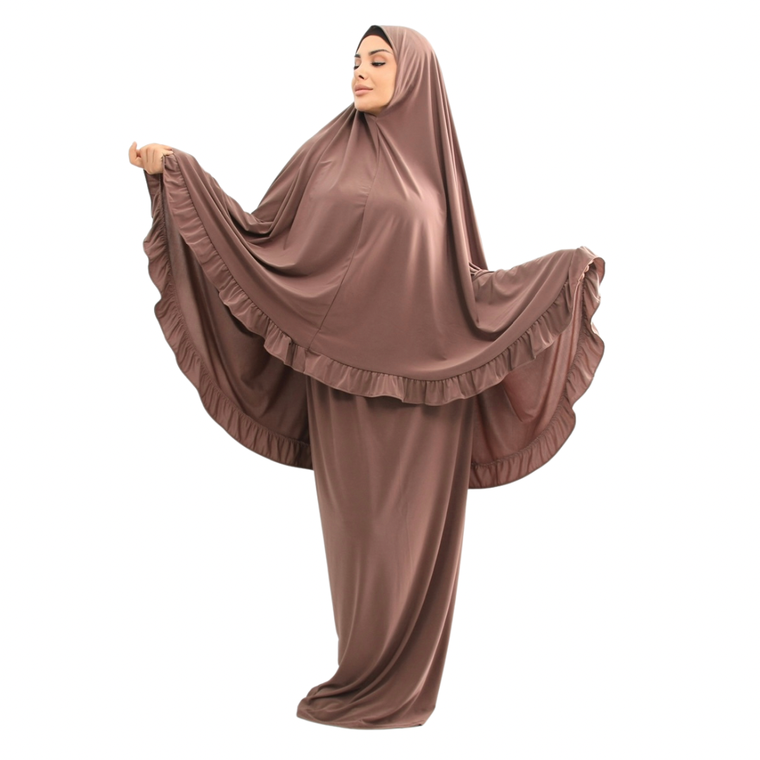 Zweiteiliges Gebetskleid - Khimar + Rock - Mocca