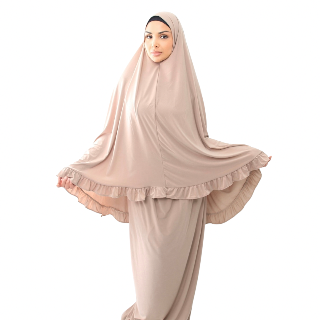 Zweiteiliges Gebetskleid - Khimar + Rock - Beige