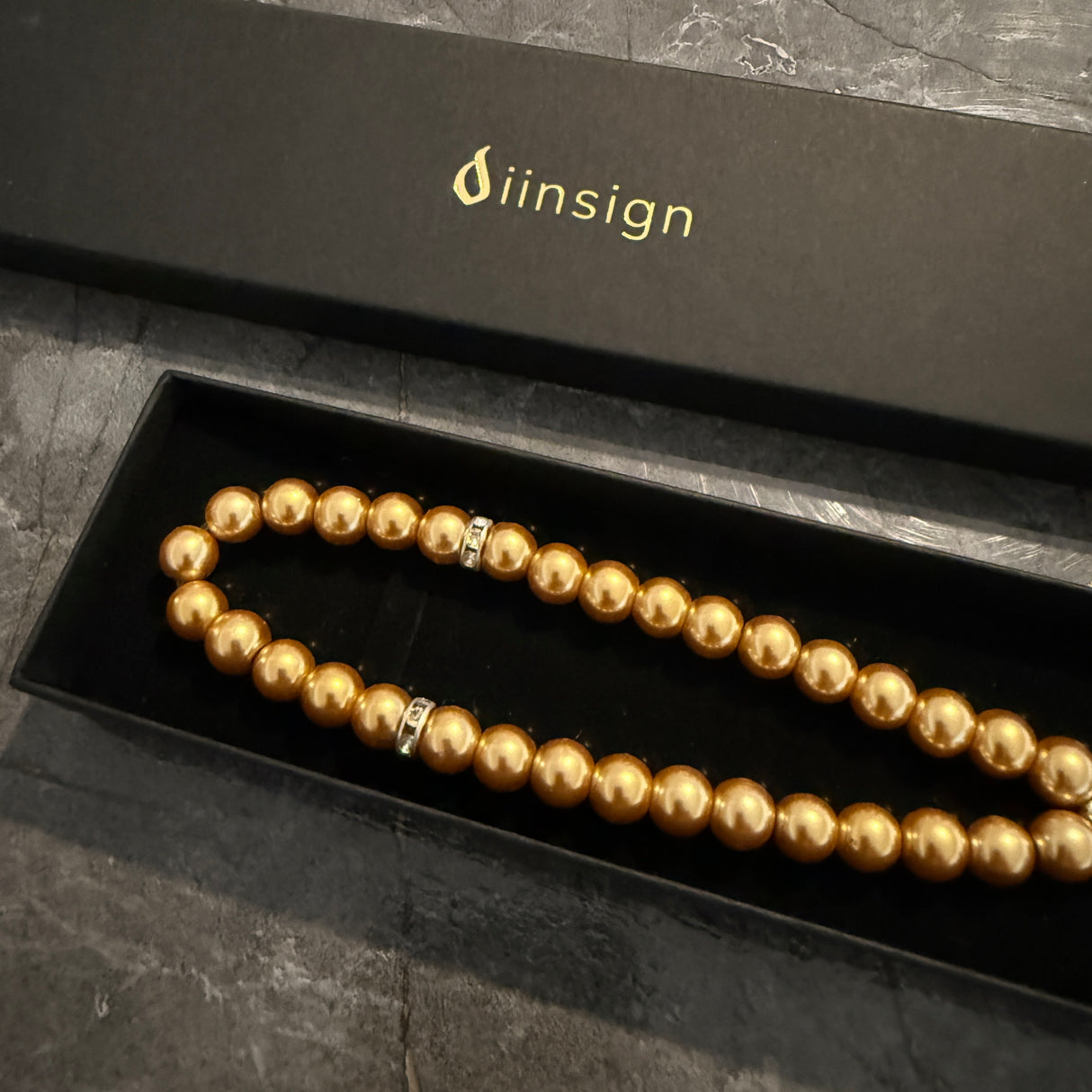 Tesbih mit Name + BOX mit Wunschtext - Gold