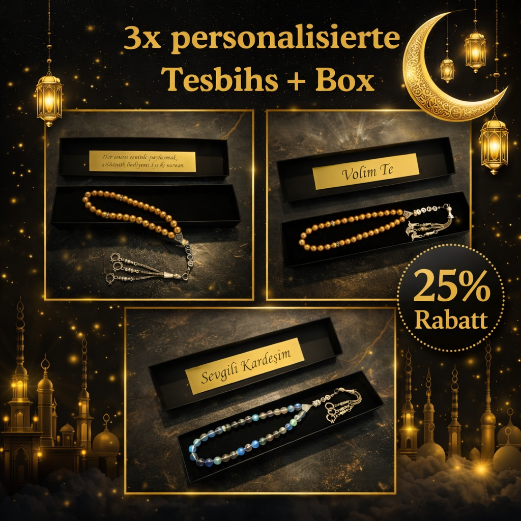 3er Set - 3 Personalisierte Tesbihs + Box