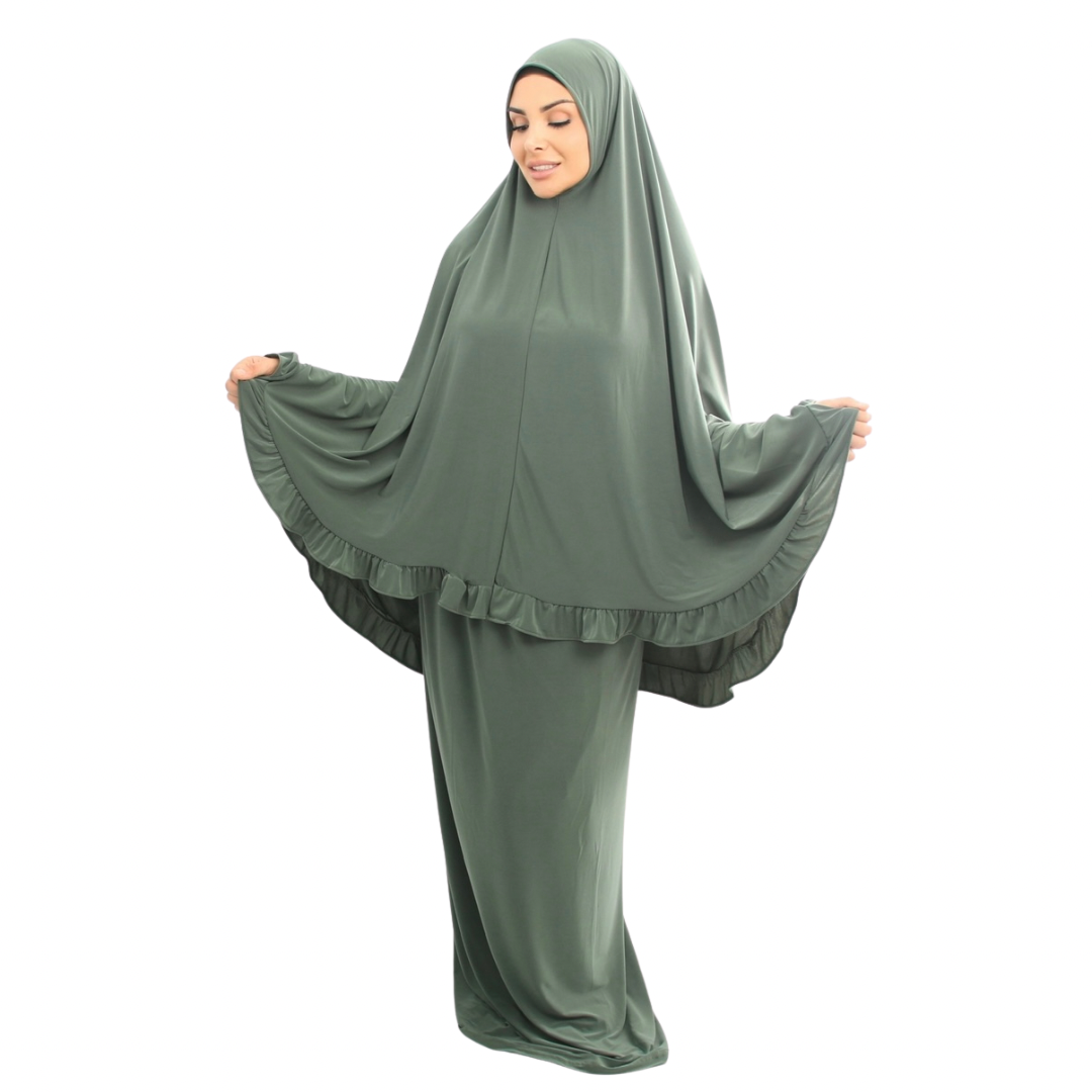 Zweiteiliges Gebetskleid - Khimar + Rock - Pistachio