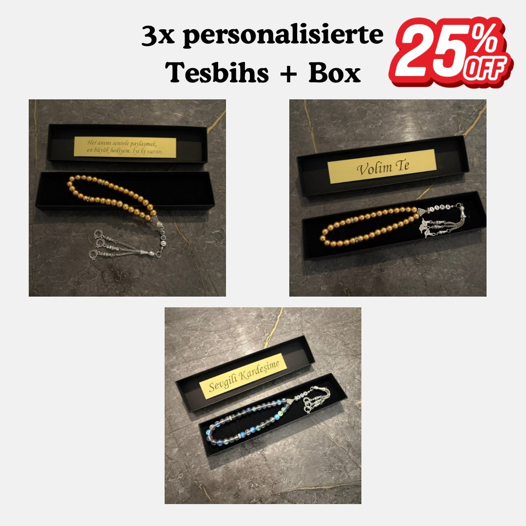 3er Set - 3 Personalisierte Tesbihs + Box