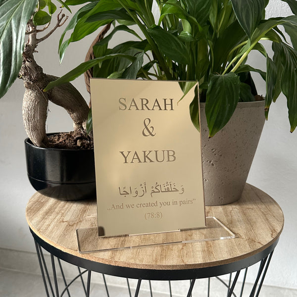 Islamic personalized wedding gift as a display stand