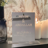 Personalisierte islamische Deko aus silbernem Acrylglas für Hochzeiten und Paare