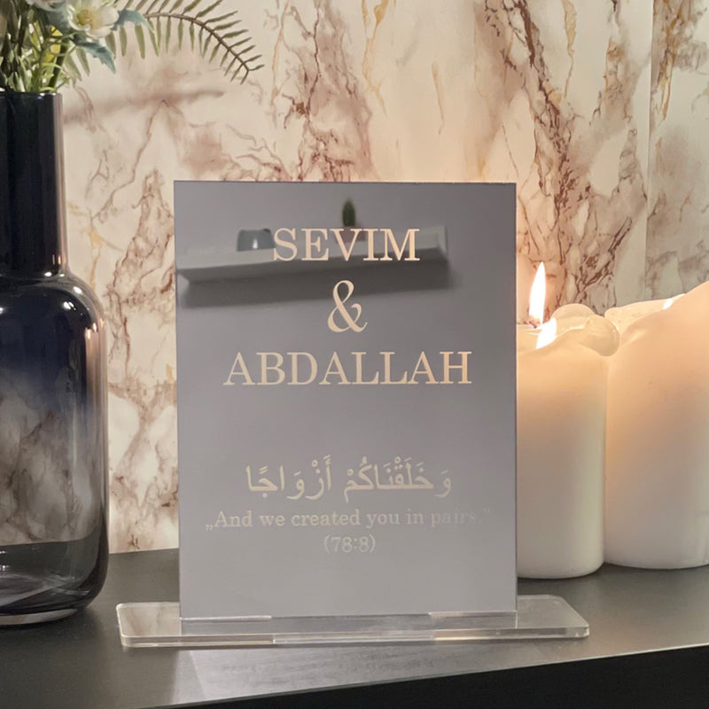 Islamisches personalisiertes Hochzeitsgeschenk als Aufsteller – diinsign