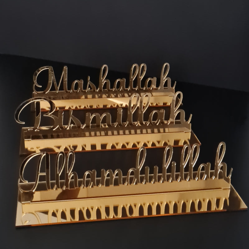 Bismillah - Alhamdulillah - Mashallah Tischdekoration als Aufsteller in Gold