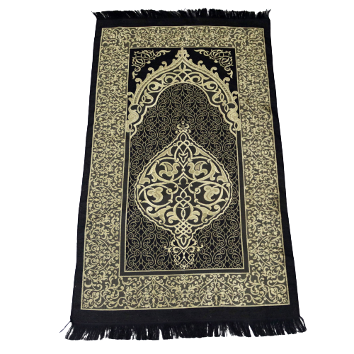luxuriöser Gebetsteppich im Kaaba Design in schwarz gold